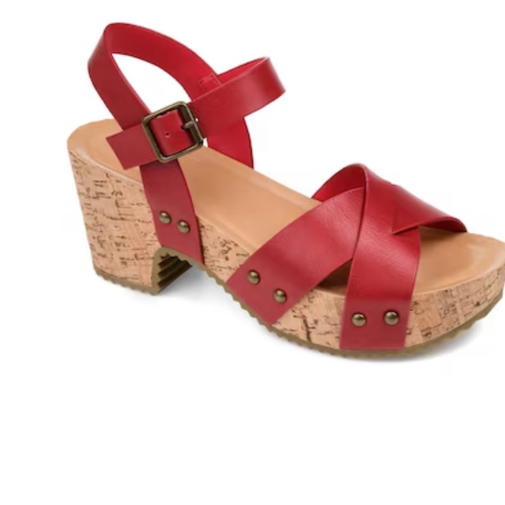 Red platform open toe 70's style cork sandals JOURNEE COLLECTION Valentina
